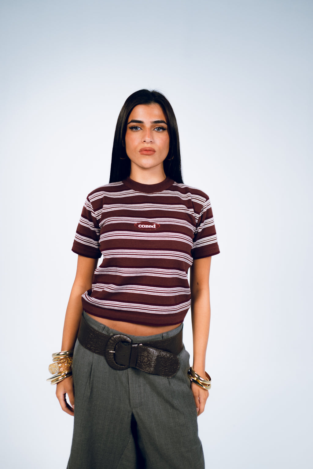 Cozed knitted baby tee - brown