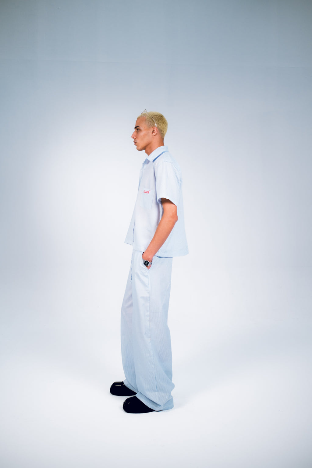 STRIP LINEN SET - BLUE