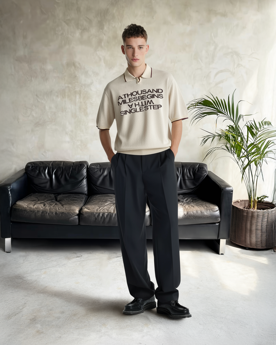 Cozed  knitted polo beige