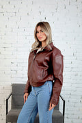 CROPPED BURGUNDY LEATHER JACKET