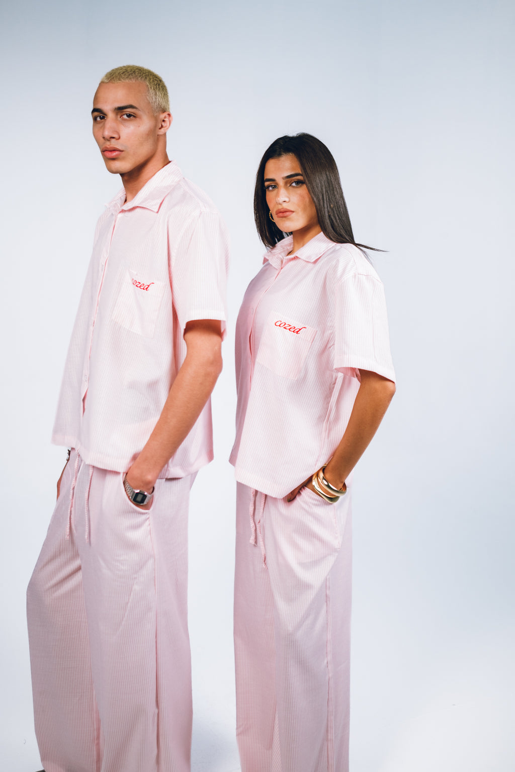 STRIPED LINEN SET - PINK