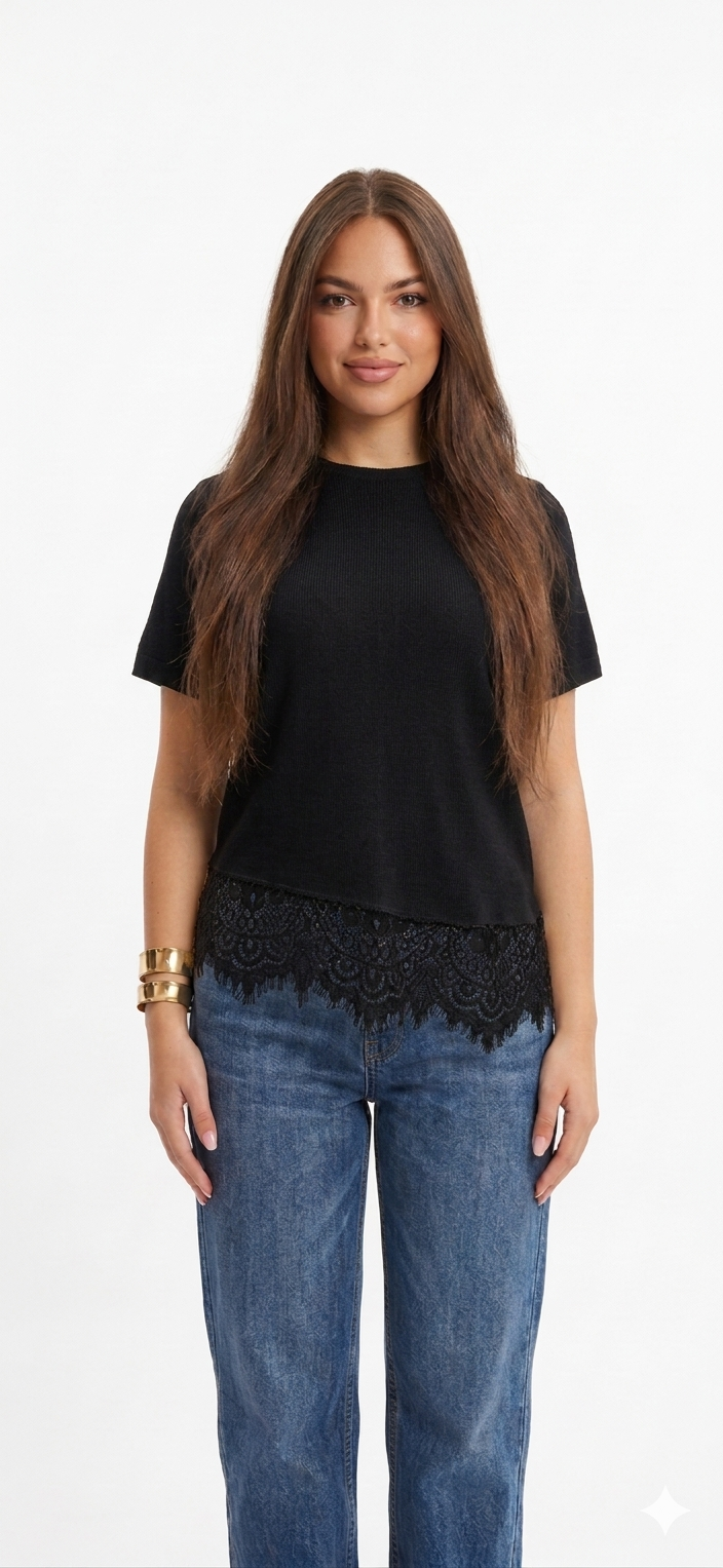 Black lace T-shirt