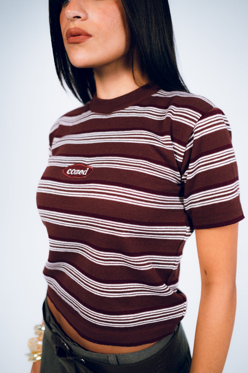 Cozed knitted baby tee - brown