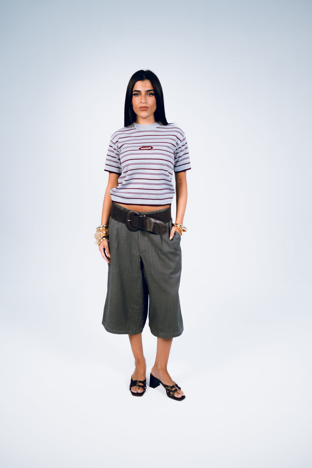 Cozed knitted baby tee- Gray