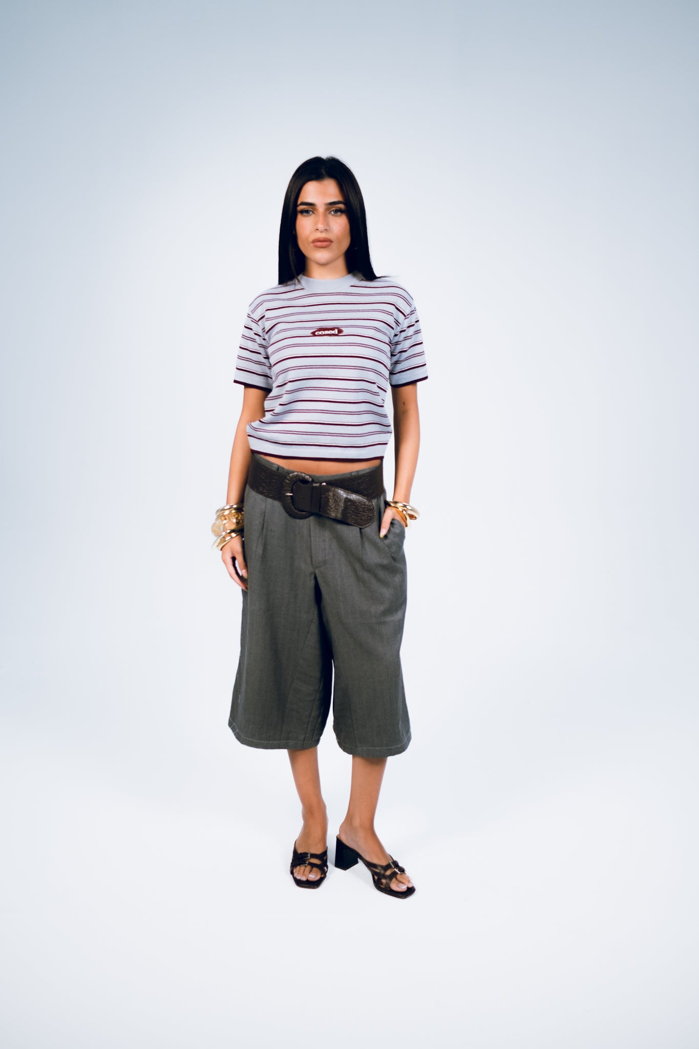 Cozed knitted baby tee- Gray