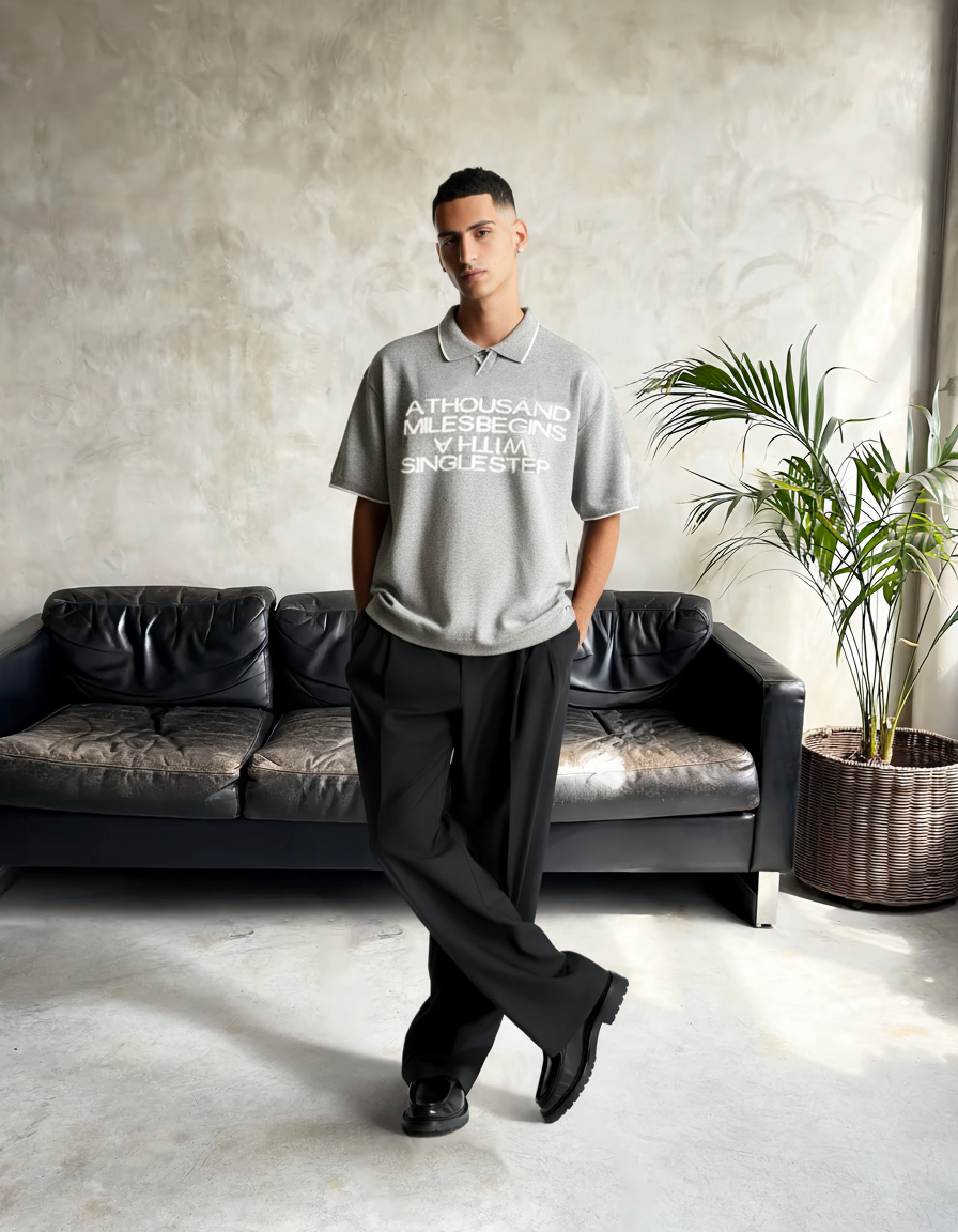 Gray cozed knitted