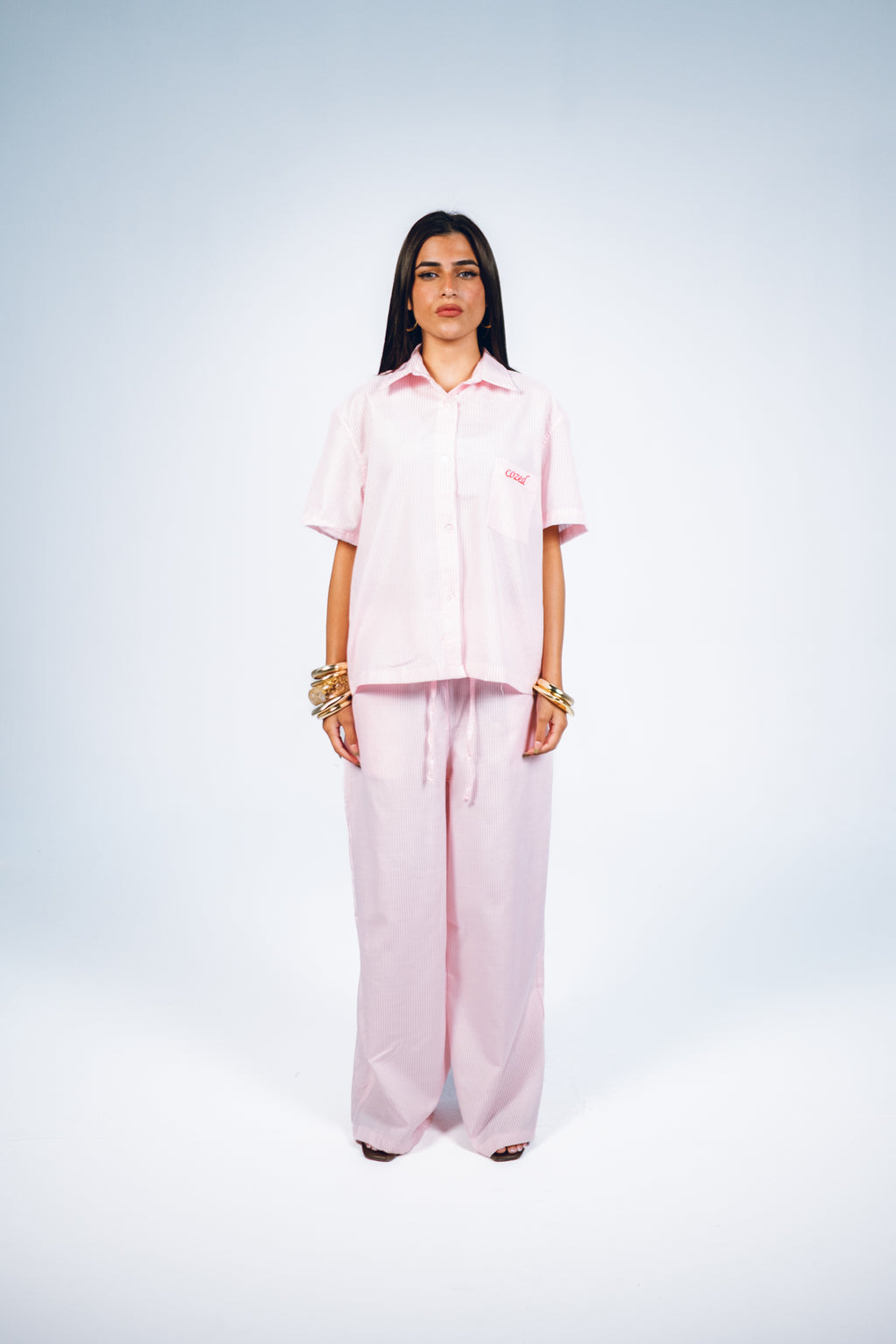 STRIPED LINEN SET - PINK
