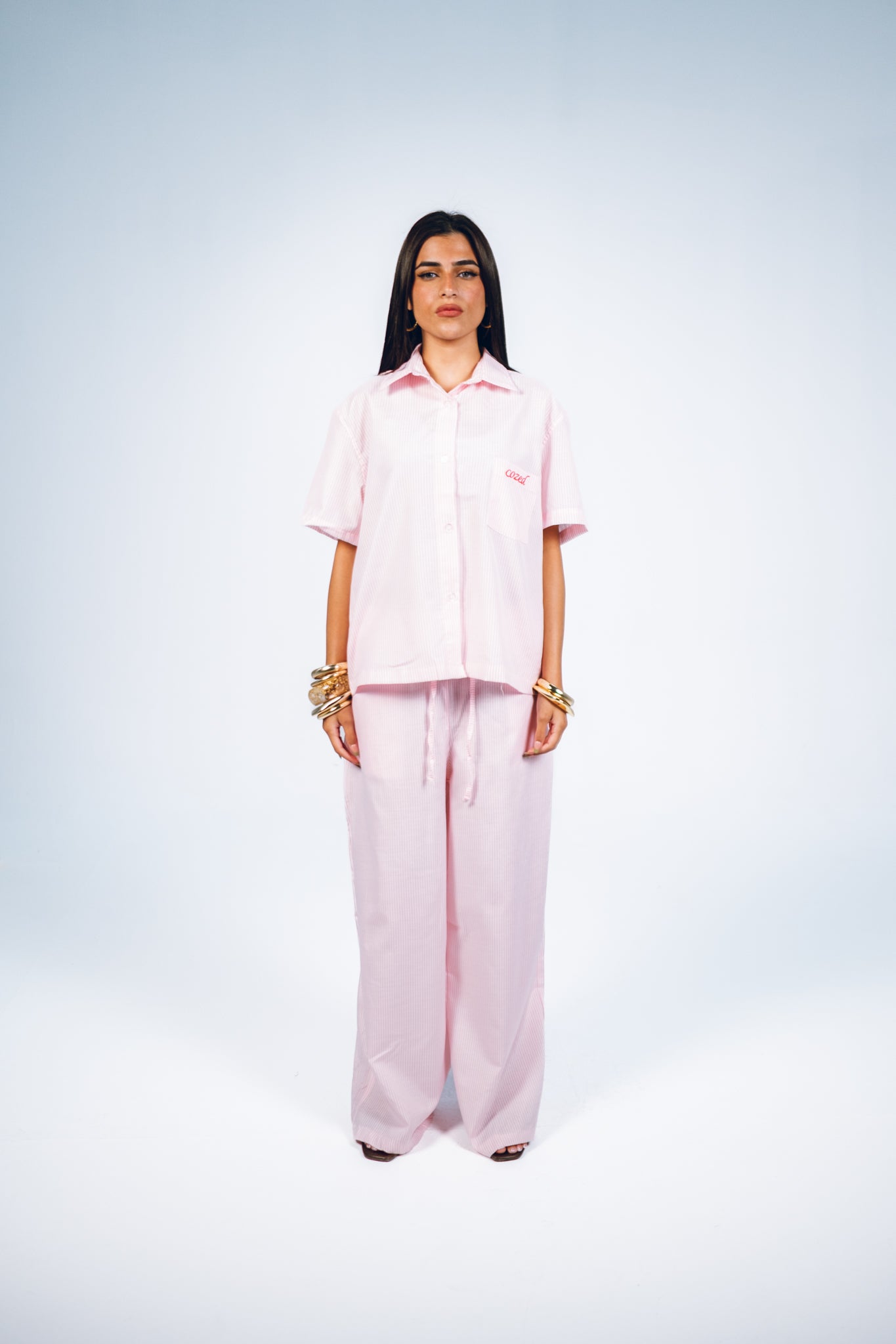 STRIPED LINEN SET - PINK