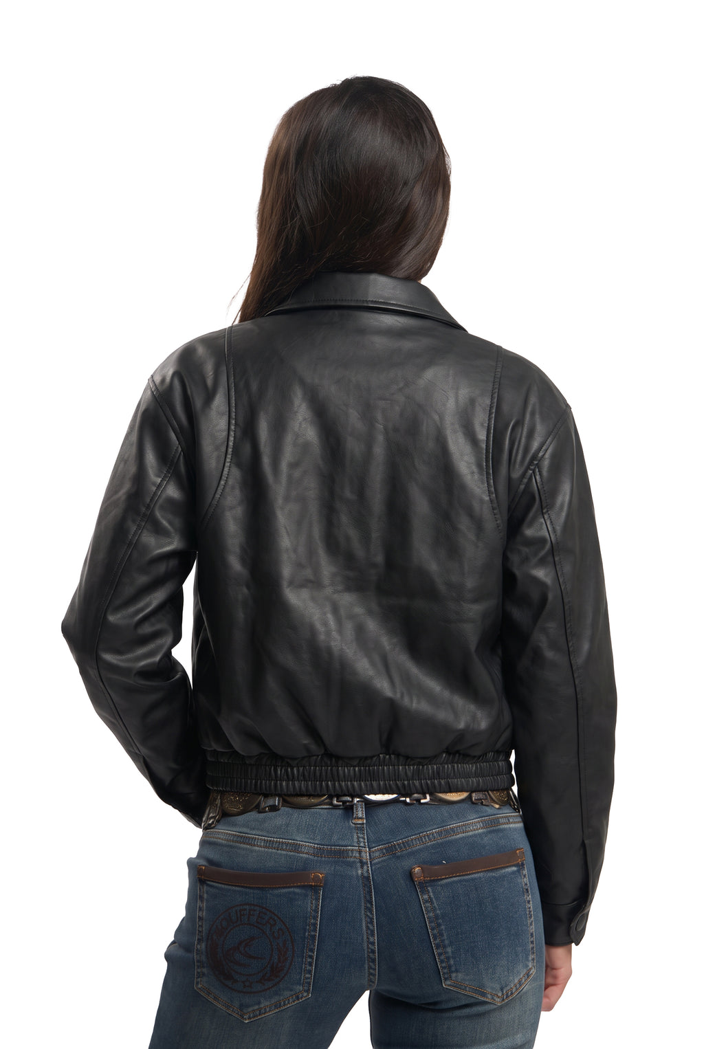 Cropped Black Leather Jacket back