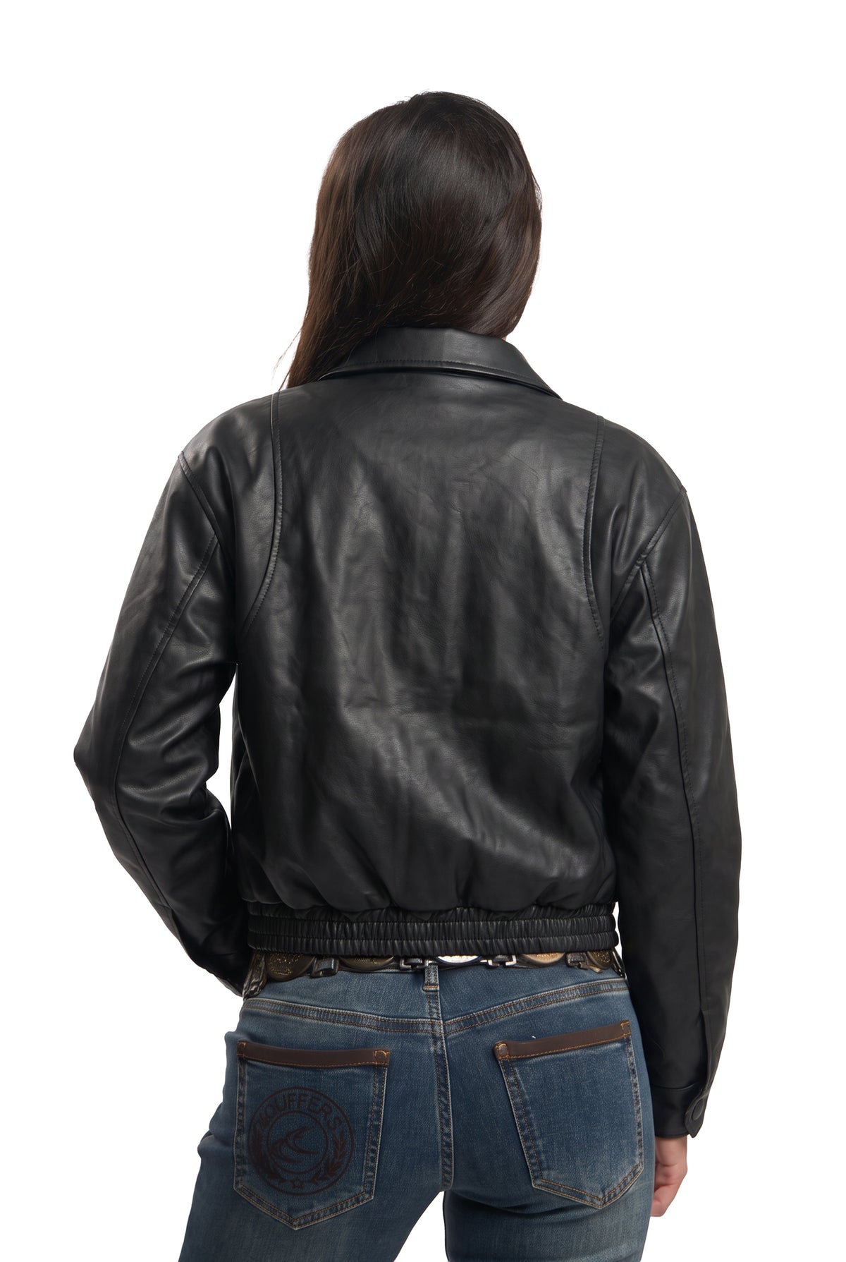 Cropped Black Leather Jacket back