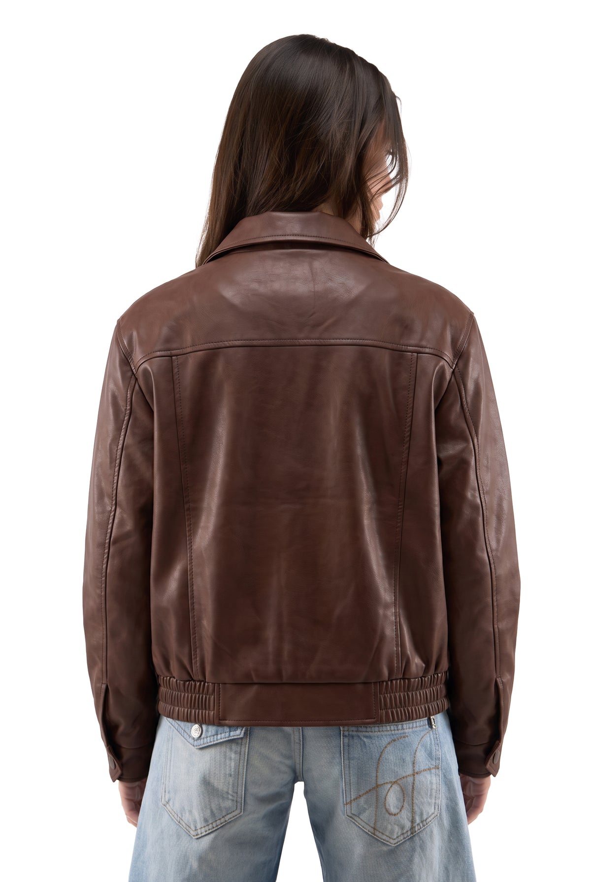 Cropped Brown Leather Jacket back